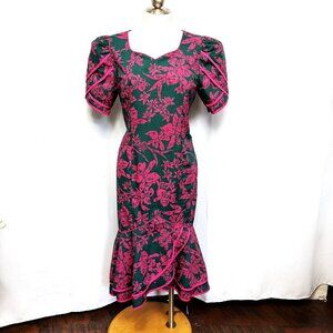 Vintage 80's Shannon Marie Floral Hawaiian Midi Dress EUC